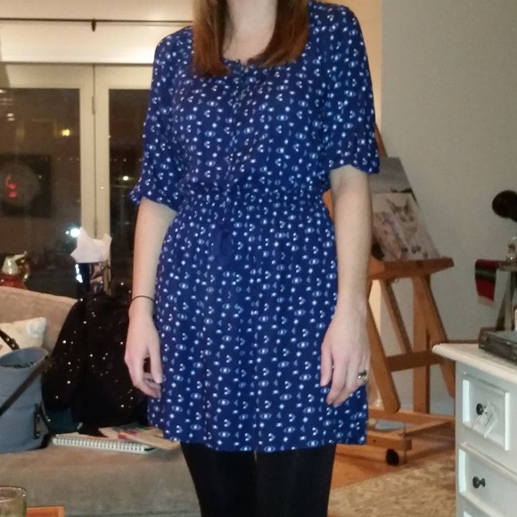 Navy Blue Patterned Dress - Picture 3 of 4